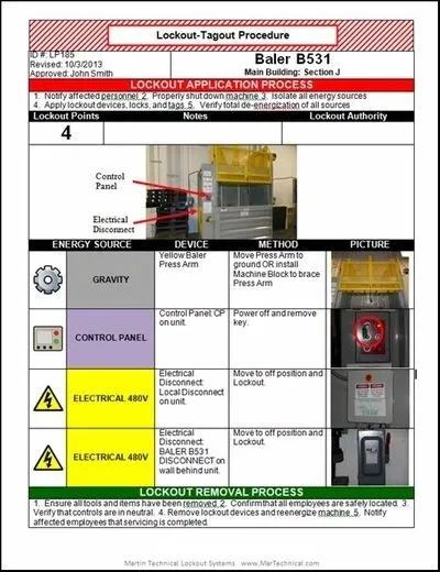 Lockout-tagout procedure for baler machine.